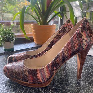 Vintage Nine West Snakeskin Pumps - multicolored print platform heels